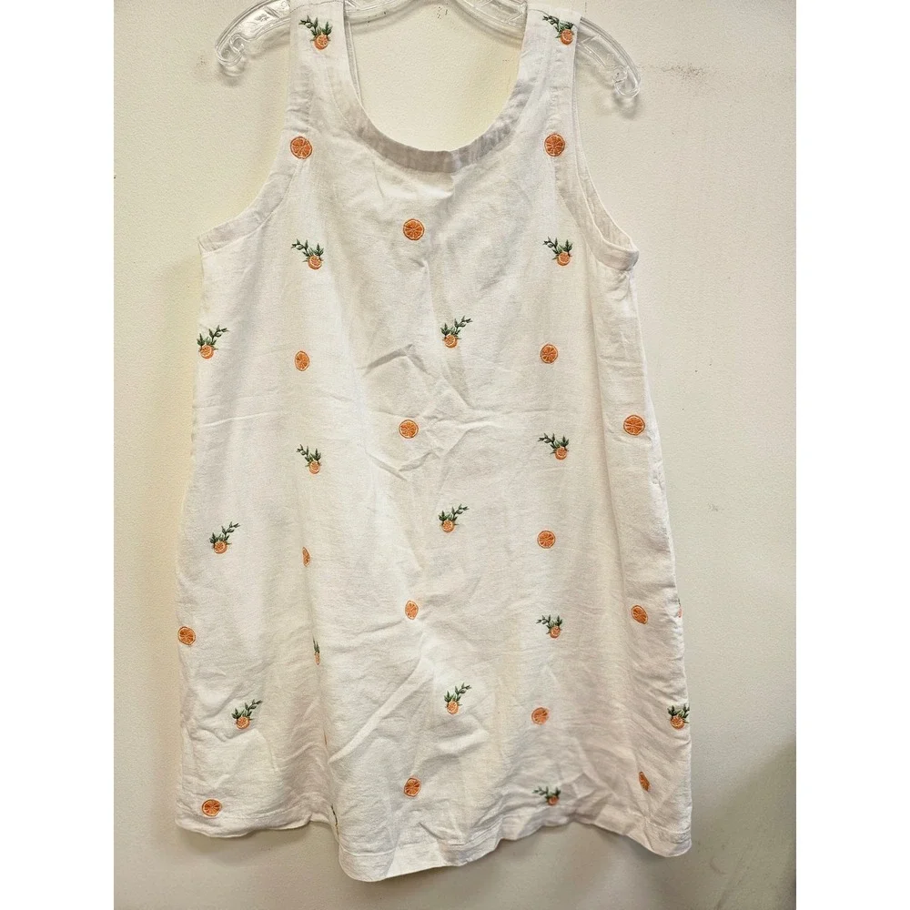 Joie Womens White Embroidered Orange Citrus Linen Blend Mini Shift Dress Large